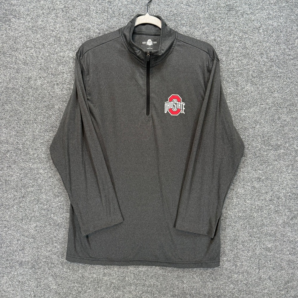 Ohio State Bucks Scarlet & Gray Pullover Shirt Men Large Gray 3/4 Sleeve 1/4 Zip